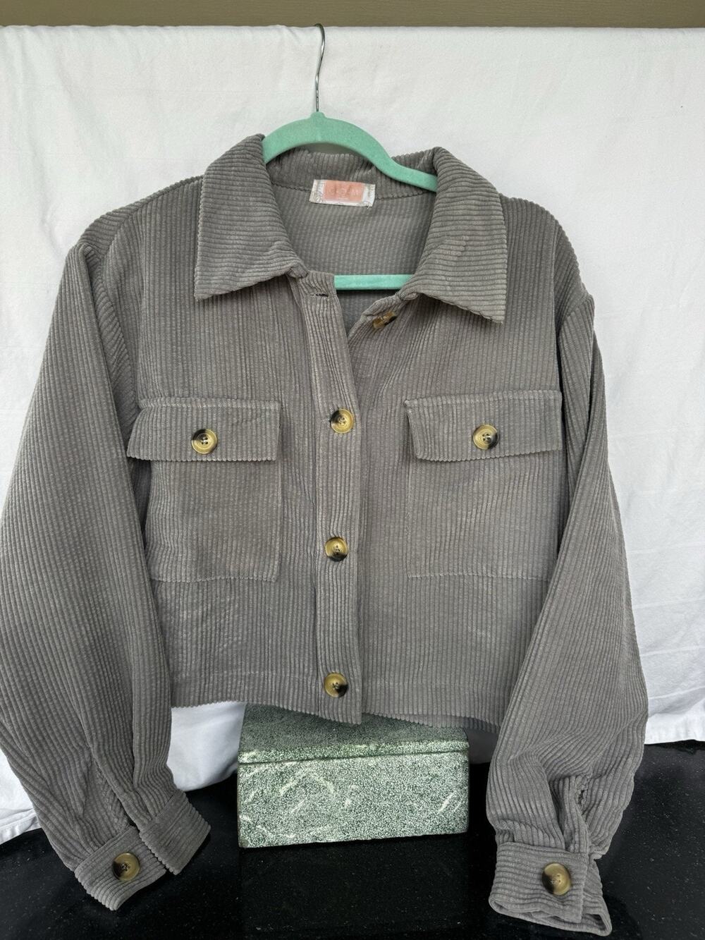 C+D+M Soul Emotion Women's Shacket soft Corduroy Sz S Grey Cropped Scandi Pre